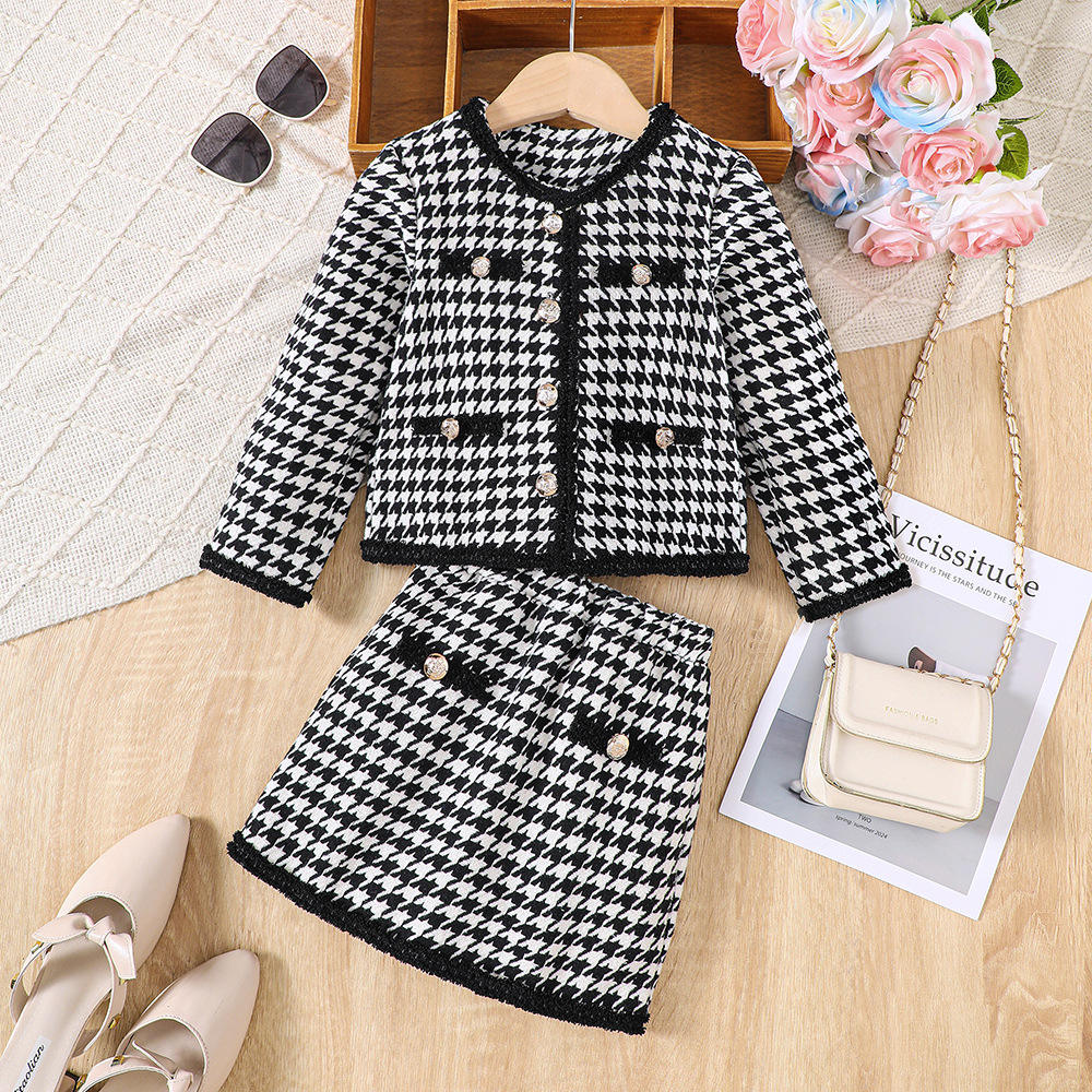 Kids Suit Turn Down Collar Pink Pocket Jacket Matching Skirt Outdoor  Clothing Children Girls Baby Clothes Set