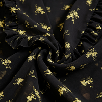 Robe longue maxi personnalisée OEM pour femme, style vintage doux, col Claudine, manches longues bouffantes, en mousseline de soie avec dentelle florale imprimée à l'effet métallisé