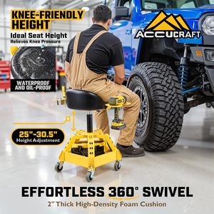 Cadeira de Oficina Reforçada com 5 Rodas Antitombamento - Capacidade de 150 kg, Altura Ajustável, Giro 360° °   Banqueta Giratória para Mecânico de Garagem com Bandeja para Ferramentas e Encosto - Product Image 5