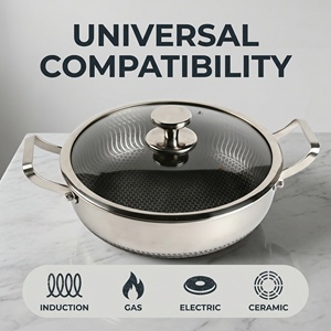 Wok Antiaderente in Acciaio Inox Tri-ply con Struttura a Nido d'Ape, 24/26/28/30/36/40cm, Resistente ai Graffi, Padella per Saltare in Padella con Coperchio in Vetro - Product Image 6