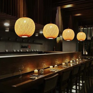 โคมไฟแขวนทรงกลมทำจากไม้ไผ่ ขนาด 30 ซม. 40 ซม. 50 ซม. 60 ซม. หลอดไฟ LED E27 สำหรับห้องน้ำชา บันได ห้องสไตล์เซน บ้าน ร้านอาหาร - Product Image 4