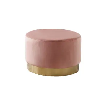 Mobilier de salon moderne tissu doré côté velours pouf avec rangement