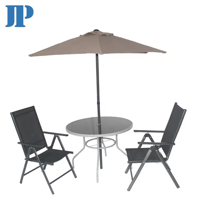 6 Pcs Set Outdoor Garden Furniture Fold Chair und Round Table Iron mit Patio Umbrella 1 Set/ctn 100*54*85cm D100 * 70cm 200sets