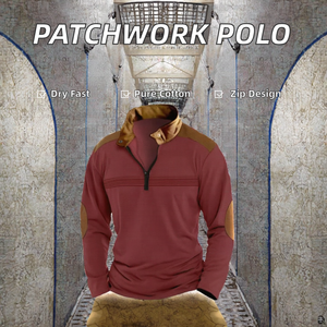 Chemise de golf pour homme à manches longues avec fermeture éclair, 100% coton, unie, design découpé, tissu en toile - Product Image 3