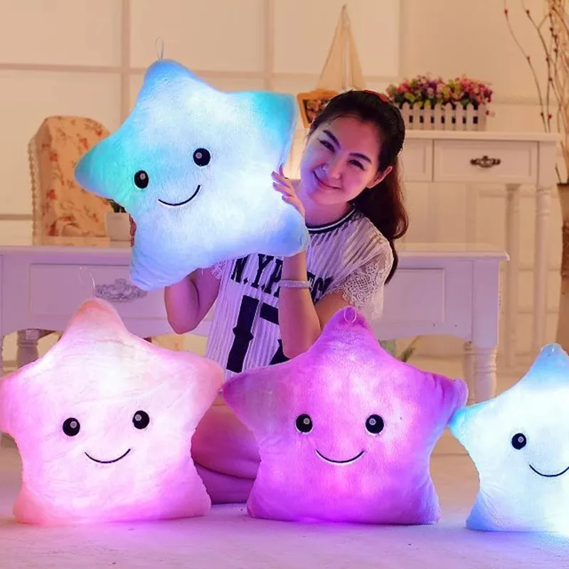 Oreiller en peluche étoiles pour enfants, jouets mignons et lumineux, à Led, scintillant dans la nuit, poupée d'oreiller en peluche, pour garçons et filles