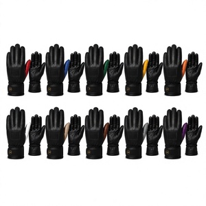 Leather <b>Gloves</b> Wrist Length Plain Style Unlined Black with Colorful Palm Outdoor Winter Use Unisex Leather <b>Gloves</b> 2026 Stylish. - Product Image 1