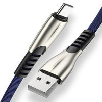 Nouveau câble de charge rapide USB Type C en cuivre pur avec coque en alliage d'aluminium tressé en tissu bleu foncé durable de 1 m 2 m pour imprimante Android
