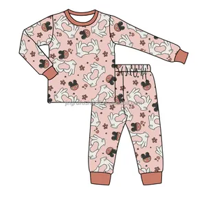 2023 유아 소녀 잠옷 세트 발렌타인 꽃 디자인 아기 키즈 라운지 착용