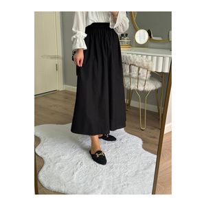 Jupe en popeline avec poches, taille élastique, longueur mi-longue, confortable à porter pour femme - Product Image 2