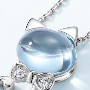Joyería elegante cielo azul Topacio blanco oro gato colgante collar para mujer - Product Image 6