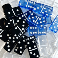 Jeu de dominos en acrylique de qualité supérieure imprimé UV, tuiles bleues transparentes noires mates, jeu de société moderne pour les soirées en famille, les fêtes, les enfants et les adultes