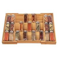 Étagère de cuisine extensible à 3 niveaux en bambou naturel réglable avec tiroir de rangement pour pots et herbes aromatiques