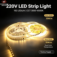 Lampu Strip LED 192leds Dual Color 2835 CCT 220V 1800K+6500k Laris Manis, Lampu Pita LED Plafon 8mm, Dapat Diatur Warna