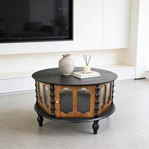 31.5-inch Round Three-Door Storage Coffee Table Modern Wooden Living Room Dining Furniture - Product Image 5