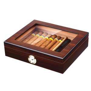 Boîte de rangement pour cigares en bois, carrée, avec couvercle rabattable, humidificateur en bois massif, design classique pour collection de cigares - Product Image 2
