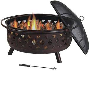Brasero extérieur en bois Garife, vente chaude, avec écran anti-étincelles, grille à bois, pique-flamme en acier rond - Product Image 2