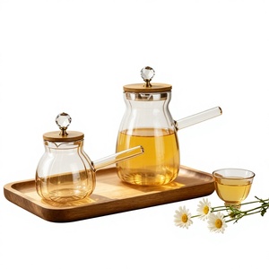 Théière en verre ambré avec couvercle en bambou et bouton en cristal, bouilloire en verre borosilicate côtelé compatible induction - Product Image 5