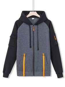 Sudadera con capucha de doble cremallera para hombre de fabricación personalizada de alta calidad, chaqueta recubierta de manga larga con cremallera, diamantes de imitación de gran tamaño - Product Image 4