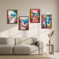 Peintures de paysages marins modernes – Kit de peinture DIY 4 pièces pour adultes – Peinture acrylique imprimée numériquement, pinceaux en bois, chevalet, décoration écologique pour la maison