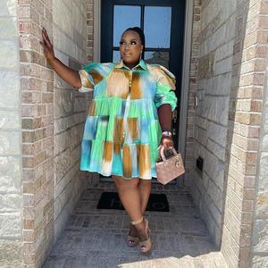 <span class=keywords><strong>Ropa</strong></span> de Otoño para <span class=keywords><strong>Mujer</strong></span>, Camisas con Estampado Tie Dye a la Moda, Cuello Solapa, Plisadas, Casuales, Tallas Grandes, Vestidos Camiseros - Product Image 1
