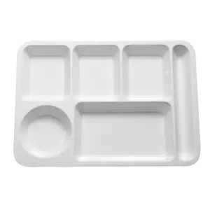 Eco-Friendly Melamine 14 Inch 5 Compartments Divided Fast Food Tray School Canteen Student Dishes Plate