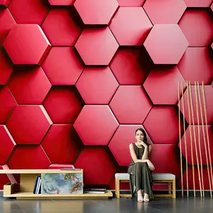 寝室の装飾のためのカスタマイズされた赤い壁画3D幾何学的壁紙