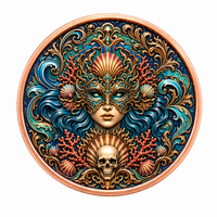 Pièce de monnaie en cuivre de collection, motif Dame de la mascarade vénitienne, 5 AVDP oz .999, relief 3D haute définition, couleur UV, art corail coquillage marin