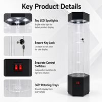 Vitrine rotative en acrylique sur pied avec plateau tournant à 360 degrés et éclairage LED pour les magasins de parfums et de bijoux