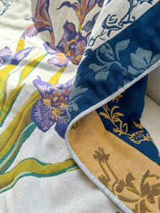 Toalla de baño y almohadilla de algodón personalizadas al por mayor del fabricante, estilo pintura al óleo, con proceso de teñido azul, Clase A - Product Image 3