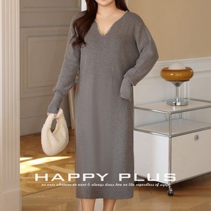 เดรสไหมพรมคอวีสีพื้น แขนยาว ทรงหลวม ไซส์ใหญ่ สีดำ สีเทา สำหรับผู้หญิง เหมาะสำหรับใส่ไปทำงาน - Product Image 2