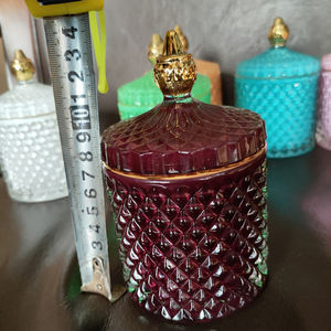 Pot <span class=keywords><strong>de</strong></span> bougie ronde vide avec couvercle, grand pilier en <span class=keywords><strong>verre</strong></span> d'ambre, couleur marbrée, haut <span class=keywords><strong>de</strong></span> gamme 24 pièces - Product Image 6