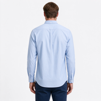 Kemeja Oxford Biru Muda Pria, 100% Katun Kancing Depan, Kemeja Lengan Panjang Kasual Bisnis Tebal dengan Saku