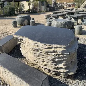 Muebles de jardín al aire libre, mesa y silla Natural de granito negro, juego de mesas de piedra para jardín al aire libre para muebles de parque