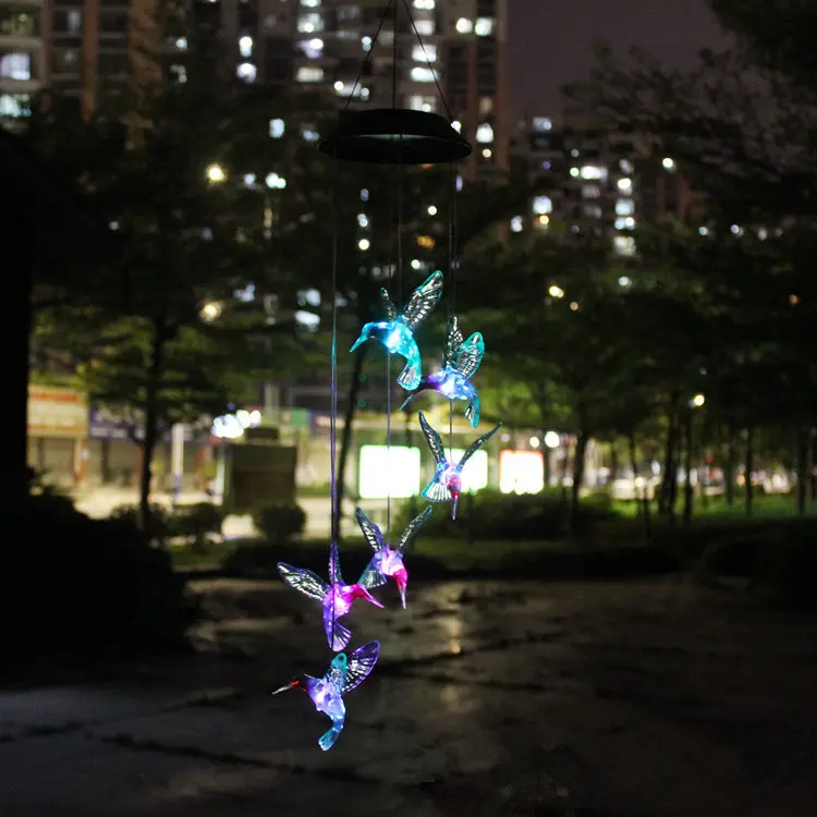 Solar Outdoor Windspiel dekorative Licht Kolibri Kronleuchter Hausgarten Dekoration