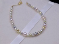 Bracelet en perles de haute joaillerie, or pur 18 carats, chaîne réglable, perles d'Akoya baroques naturelles d'eau salée du Japon, 3,5-4 mm
