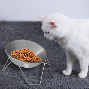 Elevated 304 Stainless Steel Cat Bowl Silver Rounded Food Feeder For Pets - Product Image 2