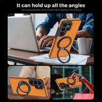 360 °   Funda Magnética Giratoria para Teléfono con Soporte para Samsung S26 Ultra S25 S24 S23 S22, Funda Trasera de Cuero Resistente a Golpes para iPhone 17 Pro