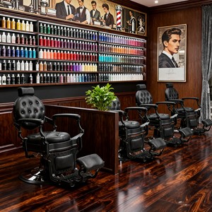 Cadeiras De Barbeiro De Couro De Luxo Quadro De Ferro Cadeira Do Salão De Barbeiro Dos Homens Com Cadeira De Hairing Liga De Alumínio Mobiliário De Salão De PU De Alta Qualidade - Product Image 5