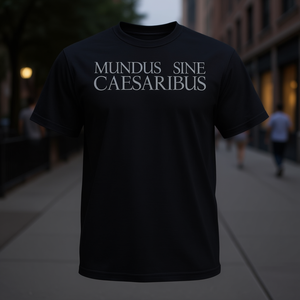 T-shirt Mundus Sine Caesaribus, design con frase latina nera, taglia unisex per adulti - Product Image 3