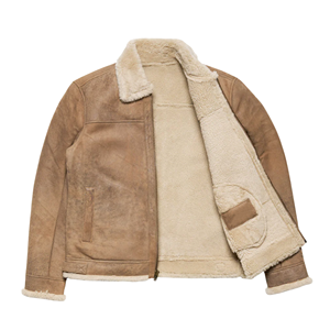 <b>Men</b>’s Sandstone Brown Color Leather <b>Shearling</b> <b>Jacket</b> Leather Winter Outerwear - Product Image 2