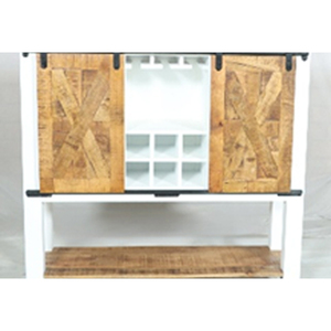 Comptoir de bar Muro en bois blanc et naturel avec portes coulissantes et étagères de rangement pour vin - Product Image 1