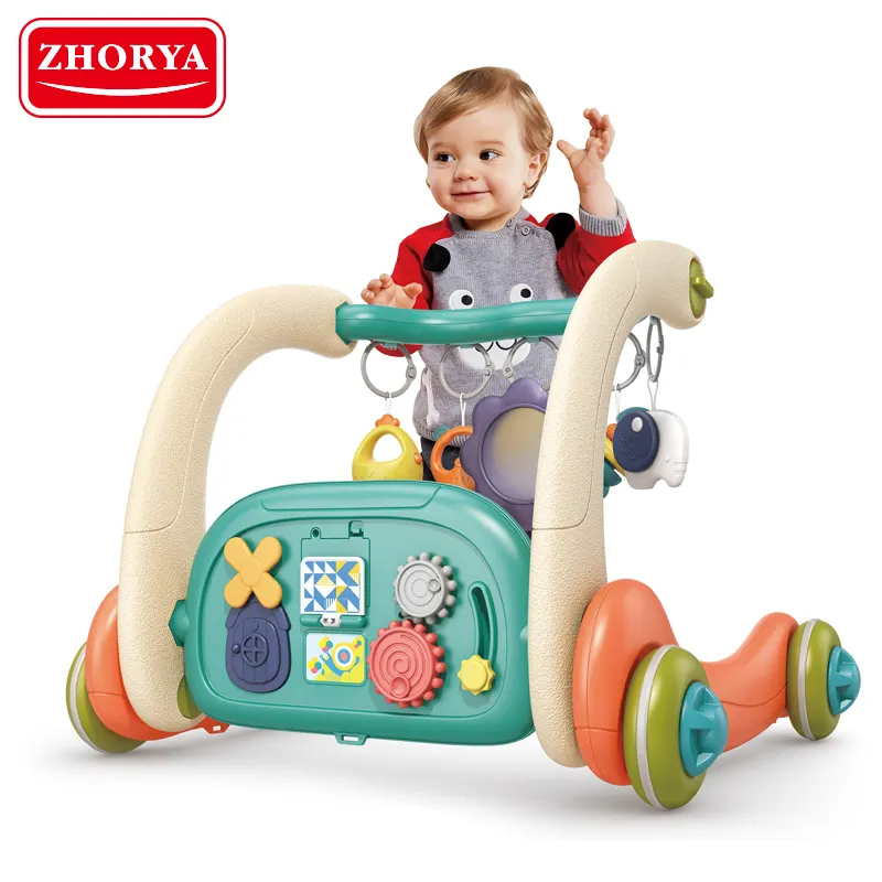 Zhorya 3 In 1 Baby Trolley Rollator Educatief Leerspeelgoed Speelmatten Duwen Verstelbare Wiel Babywandelaars