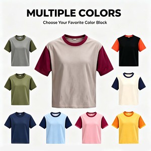 Camiseta Corta Personalizada con Bloques de Color, Cuello Redondo, Manga Corta <span class=keywords><strong>en</strong></span> Contraste, Estilo Casual Urbano, con Logotipo Personalizado para Mujer - Product Image 3