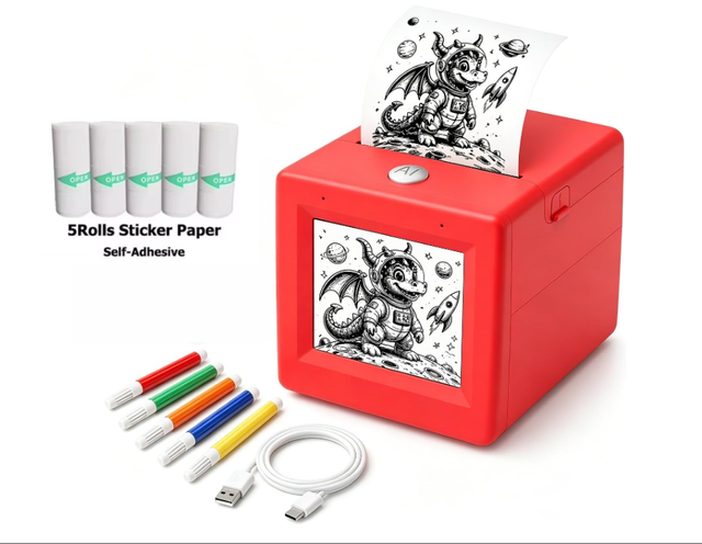 Creative Toy Gift AI Voice-Powered Sticker Maker for Kids, Mini Thermal AI Printer with 6 Art Modes, Custom Sticker Machine Box