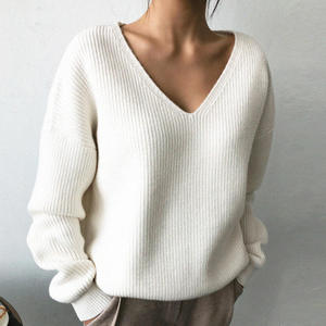 Maglione invernale a manica lunga caldo bianco da donna <span class=keywords><strong>Oversize</strong></span> scollo a V lavorato a <span class=keywords><strong>maglia</strong></span> - Product Image 5