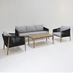 Venta caliente de fábrica de mimbre al aire libre impermeable Muebles de Jardín sofá conjunto con tejido de cuerda