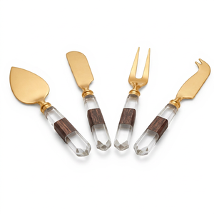 Gold <b>Cheese</b> <b>Knife</b> <b>Set</b> With Crystal And Wood Handles 4-Piece Stainless Steel Durable <b>Cheese</b> Tools For Elegant Dining Use - Product Image 1