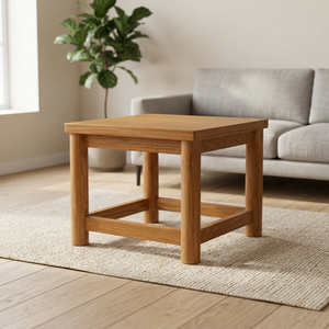 Table d'appoint carrée scandinave en teck massif avec pieds cylindriques – Meuble durable et écologique pour appartement, villa, école - Product Image 4