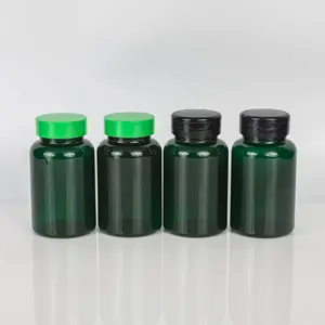 BPAフリー225ccPET高級ビタミンボトルグリーンプラスチック薬ピルカプセルボトルフリップトップキャップ付き
