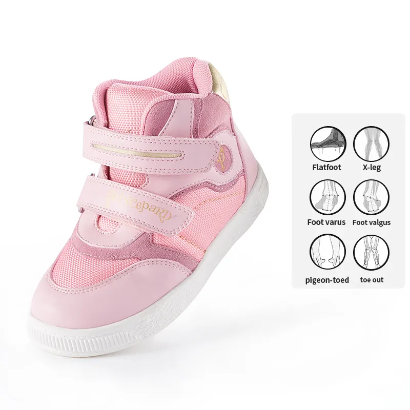 Princepard Orthopedic Kids Shoes Pink Gray Children Sport Clubfoot Shoes Leather Shoe For Flat Foot